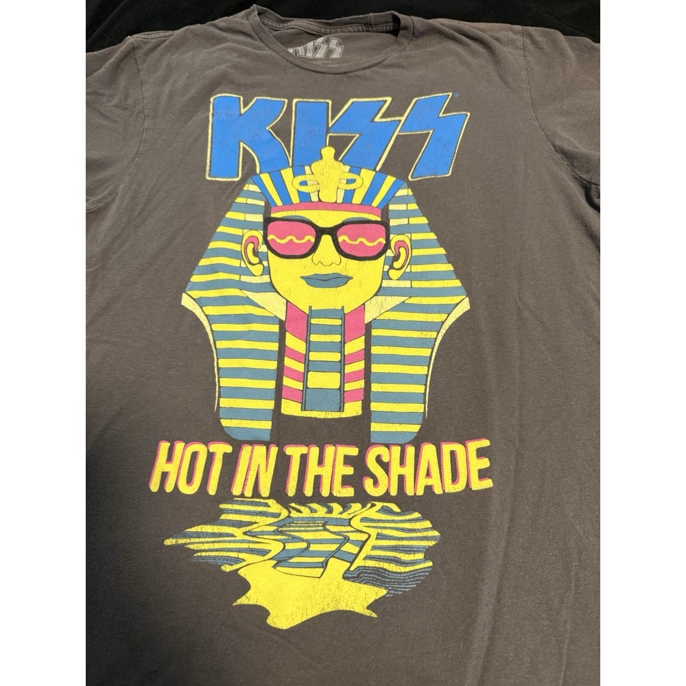 Kiss Hot In The Shades Band Classic Logo Mens T-Shirt Gray Size Medium